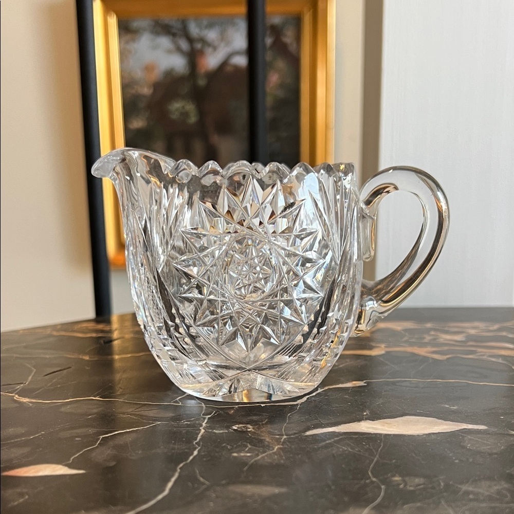 Antique American Brilliant Crystal Pinwheel Hobstar Creamer Small Pitcher